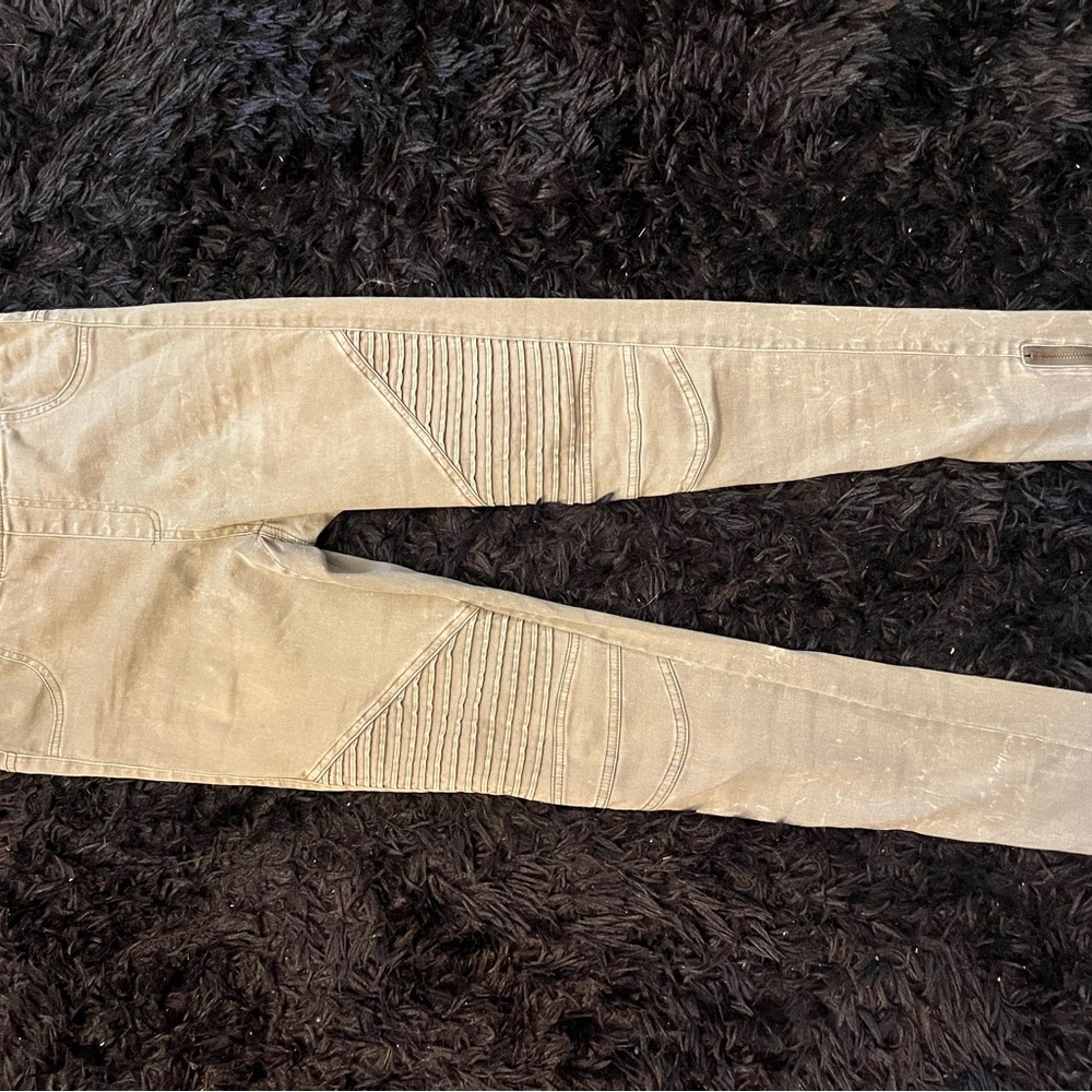 Biker Panel Skinny Jeans in Light Khaki